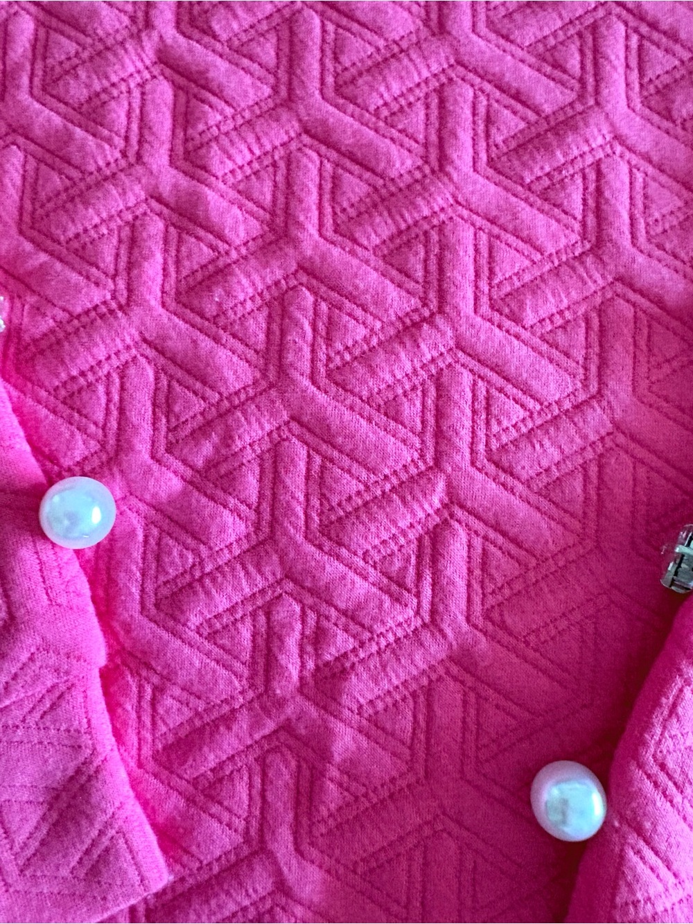 Simply Southern Collection Bright Pink Quilted V-Neck Sweater with Pearl Buttons - Picture 2 of 7